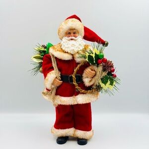 Ashland Santa Claus Figurine w/Wreath & Gift Bag Collectible Christmas Decor 11”